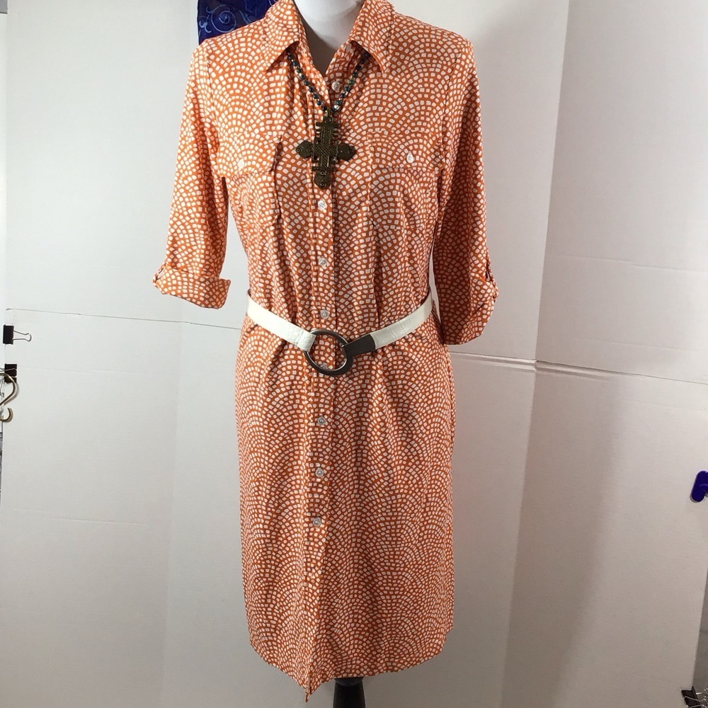 J. McLaughlin Orange Patterned button front jersey midi dress XS